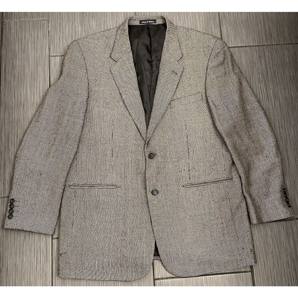Alan Flusser Brown/Black Houndstooth Suit Jacket Lambswool Cashmere Size 42R